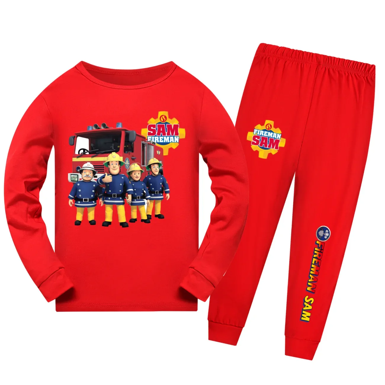 New FIREMAN SAM Clothes Kids Fire Fighter Pajama Sets Toddler Boys Cartoon Sleepwear Baby Girls Long Sleeve Tops+pants 2pcs Suit