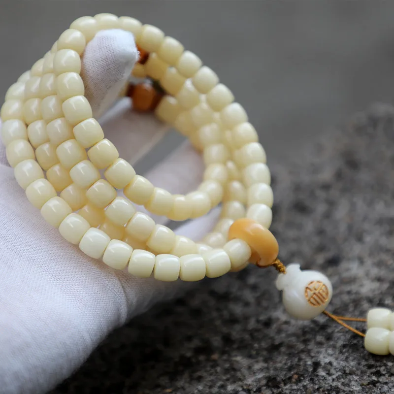 9*8 Cinnamon Straight-Cut Multi-Layer Bracelet, Light Yellow Bodhi Root 108 Beads