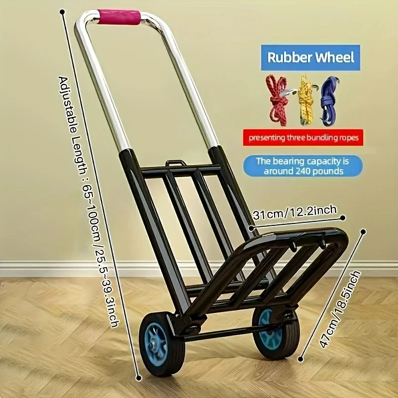 Heavy-Duty Folding Hand Truck Dolly with Rubber Wheels, Retractable Handle, 150kg Load Capacity, Portable Utility Cart for Home