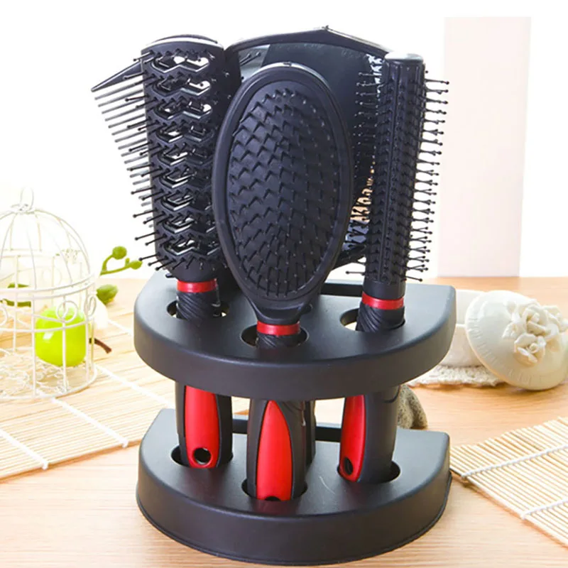 Profissional Anti-Static Cabeleireiro Comb and Mirror Kit, Storage Holder, DIY Hair Styling, Cabeleireiro Combs, Ferramentas de maquiagem, 5pcs por conjunto
