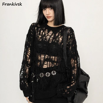 Baggy uitgeholde truien Dames Gezellig Zonbestendig Vintage Slouchy Knitwear Koreaanse mode Vakantie Veelzijdige trui High Street Chic