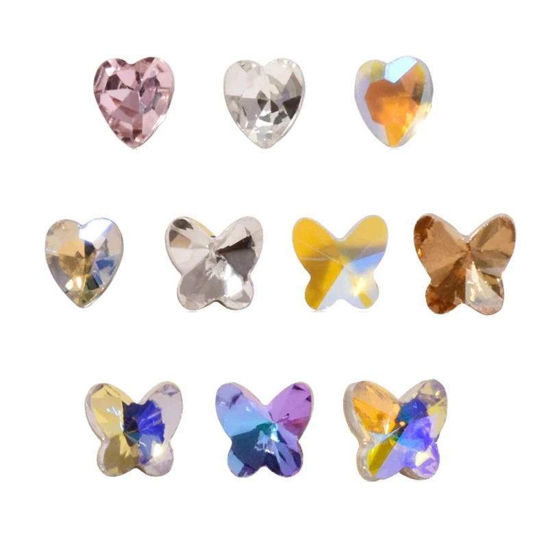 10-Piece Rhinestones Diamonds for Butterfly Heart Crystals Colorful