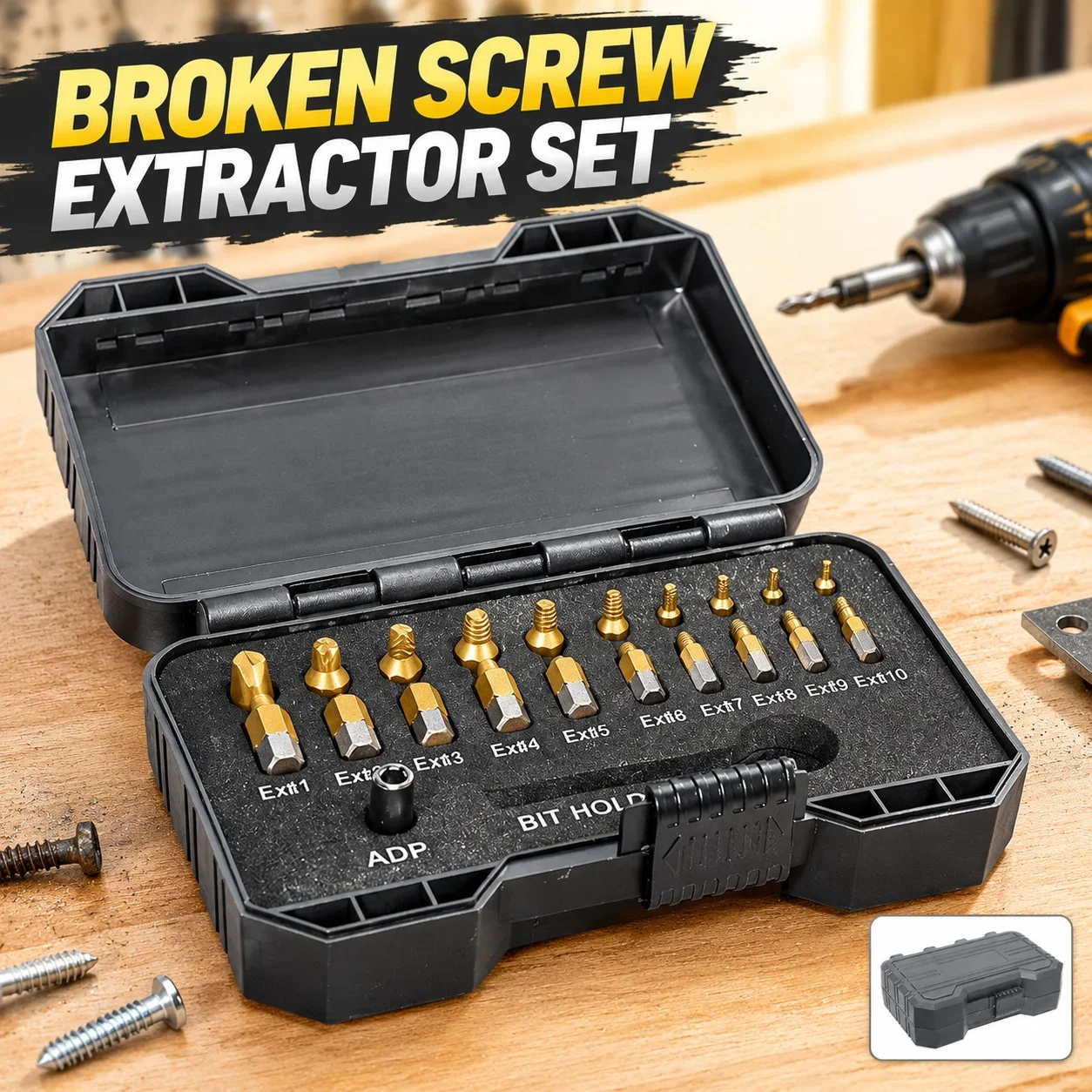 22 Pcs Bolt Extractor Set Broken Bolt Remover Damaged Screw Remover Stripped Screw Removal Tool Kit Drill Hand Tools Hardware
