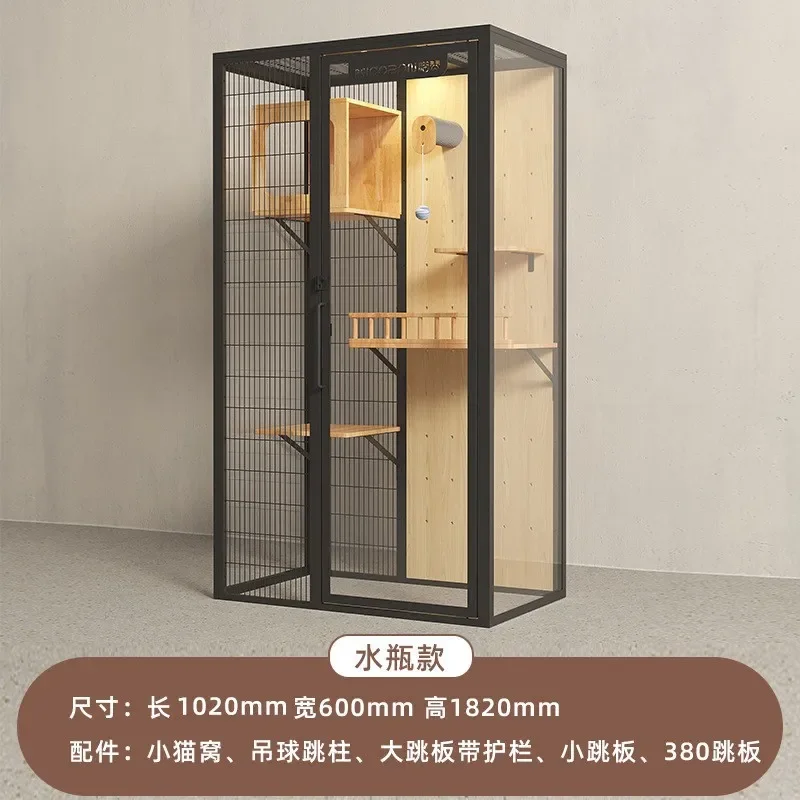Meow Zan DIY Cat Cage Villa Oversized Luxury Solid Wood Indoor Panoramic Pet Glass Display Cabinet Water Bottle Design