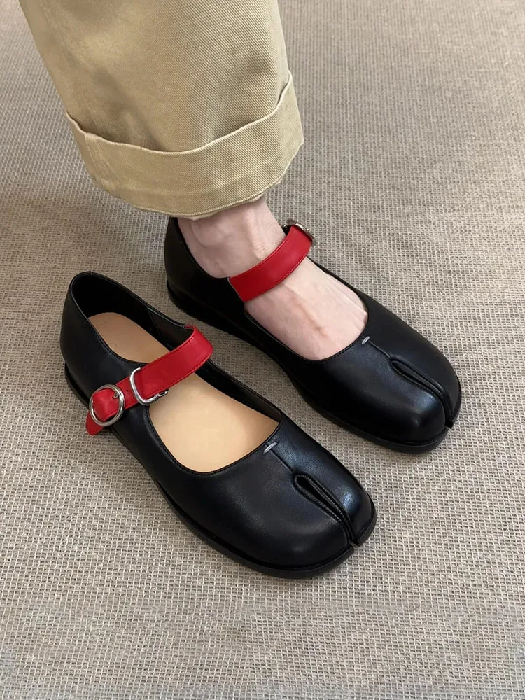 Birkuir Retro Split Toe Flats Shoes For Women Mary Jane Spring Genuine Leather Flat Heels Soft Upper Luxury Mixed Colors Shoes