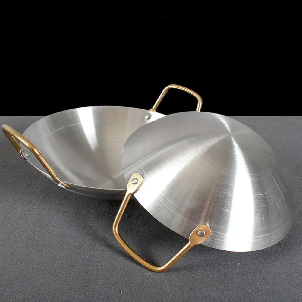 

Stainless Steel Dry Pot Double Ears Smooth Non-Slip Cooking Pan For Home Kitchen Stove Outdoor Camping Wok