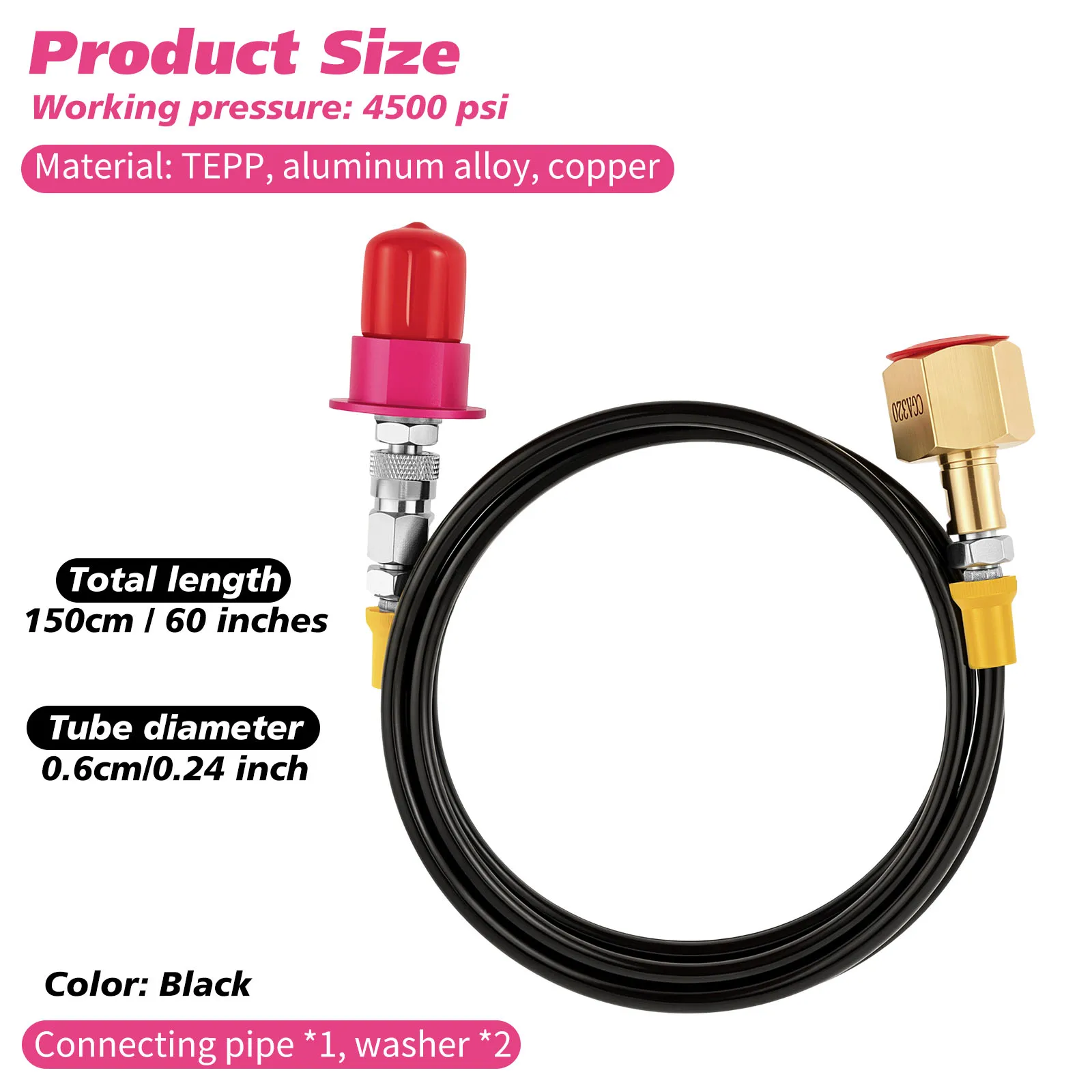 Soda Machine CO2 Adapter Hose CGA320 Quick Connect 4500PSI High Pressure 60in Tube Anti Leak Refill Line For Terra Art Gaia Duo