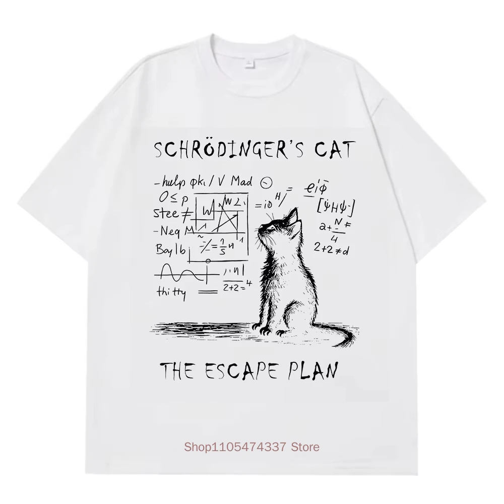 Schrodinger Cat Physics Quantum Mechanics Creative Print Summer Short-sleeved Cotton T Shirt Men Women Streetwear Loose T-shirts