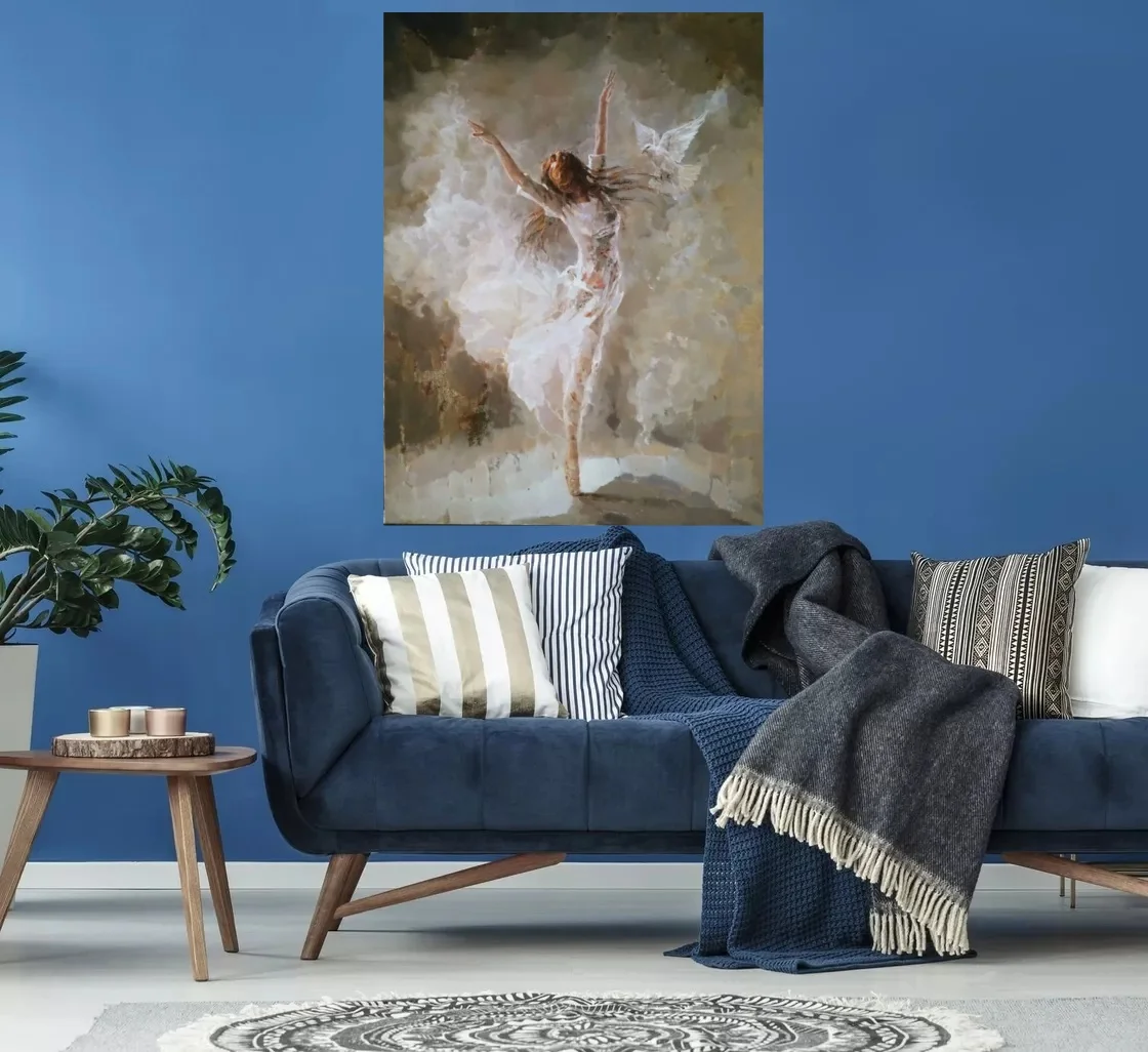 Large Ballet Dancer Girl Canvas Wall Art - Handpainted Oil Portrait for Home Office Study Room Decor