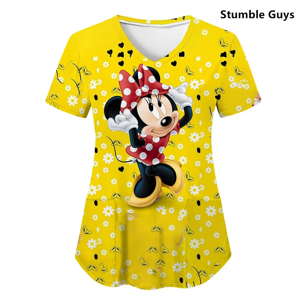 

Mickey Minnie Mouse Nurse Uniform Women Stitch Medical Scrubs Working Short Sleeve Uniform Blouse Scrubs Nursing Working