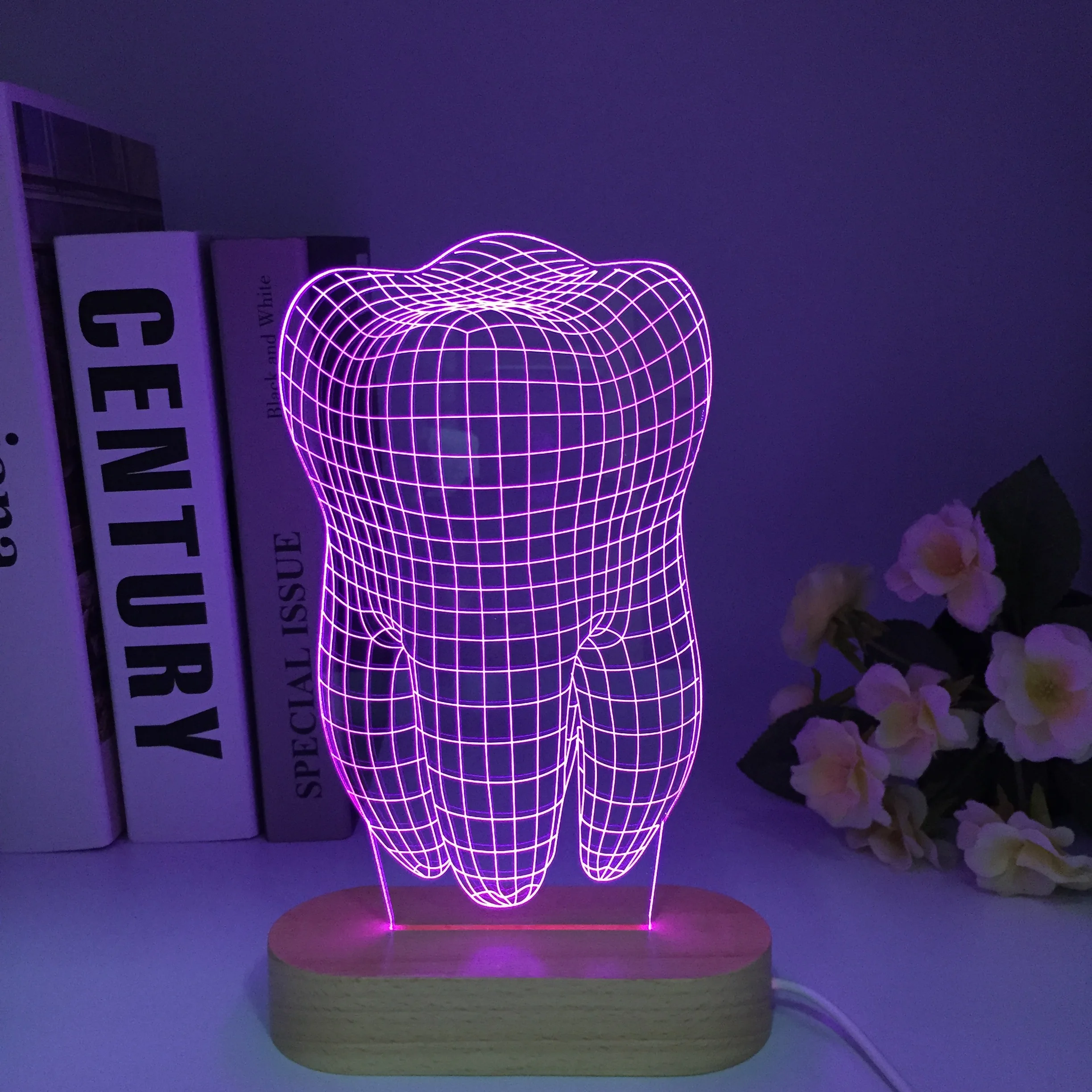 Tooth Wooden 3D Led Lamp Dental Creative Gift Colorful 3D Tooth Gradient Light Dental Clinic Artwork Artware Night Dental Shows