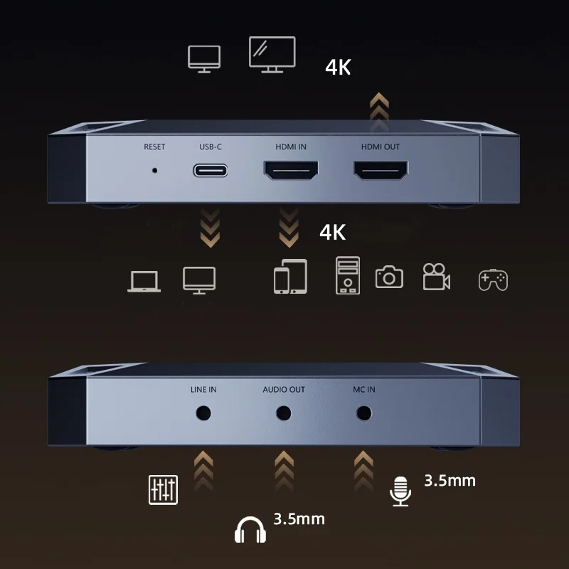 Cdragon Piva VD05 conmutador de transmisión en vivo, tarjeta de captura de vídeo tipo C, USB 3,0 HD, 4K, 60HZ, para grabación de juegos de Podcasting en Streaming