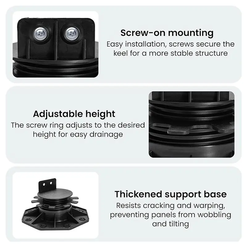 RMWIN-12-Pack Adjustable Deck Support Pedestals Eight Adjustable Decking Pedestal Stable Outdoor Flooring Support