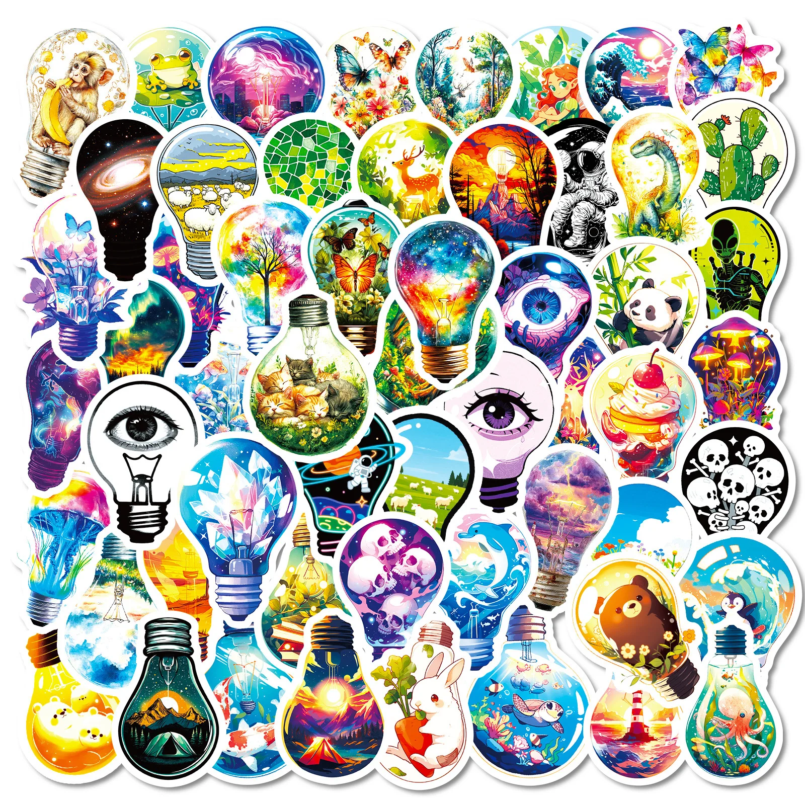 

56PCS Cartoon Cute Light Bulb Graffiti Sticker Creative Decoration Mobile Phone Case Notebook Water Cup Toy Gift Stickers