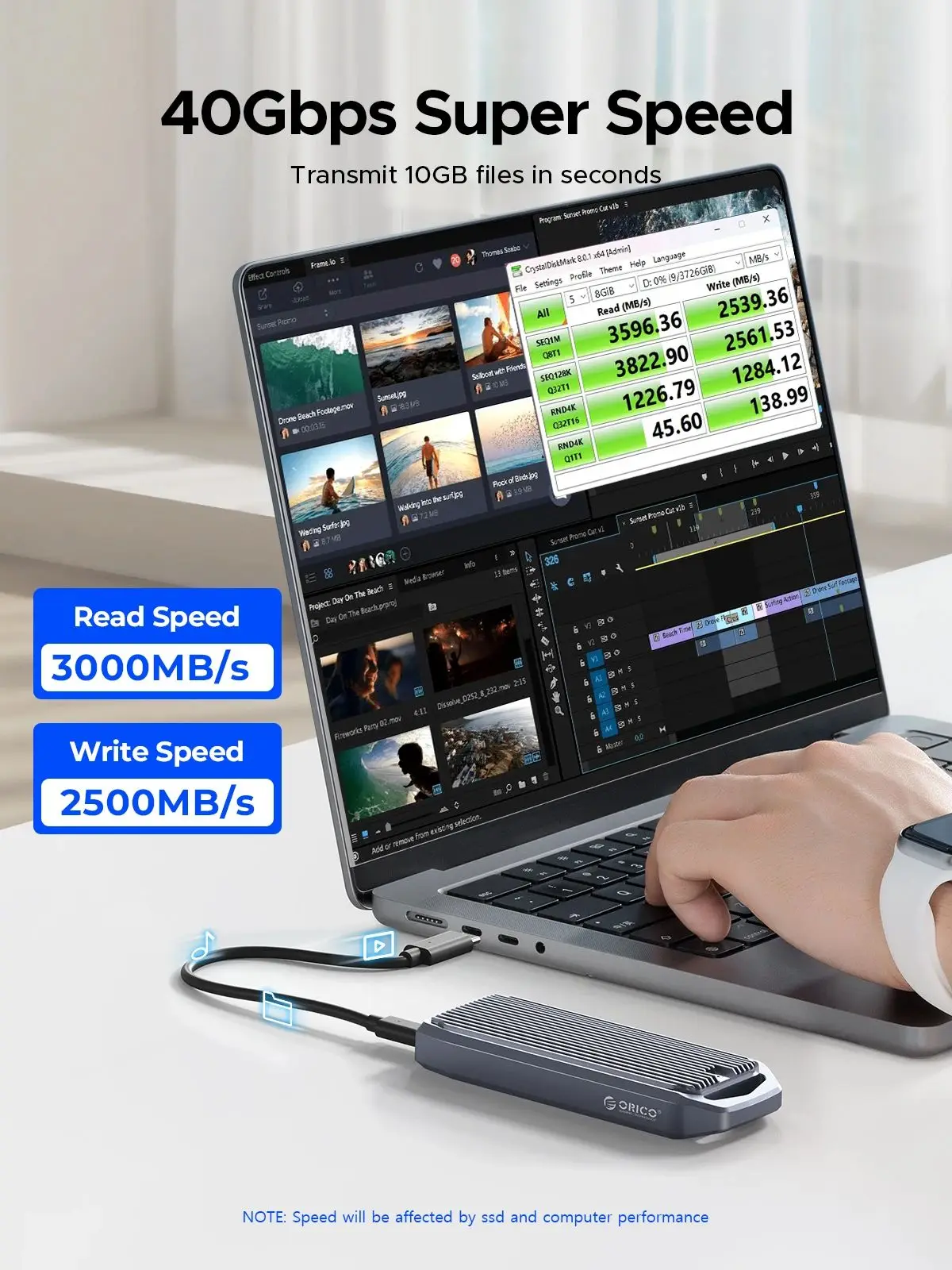 ORICO 40Gbps M.2 NVMe Enclosure Aluminum M.2 Enclosure for MacBook Compatible with Thunderbolt 3/4/USB4/3.2/3.1