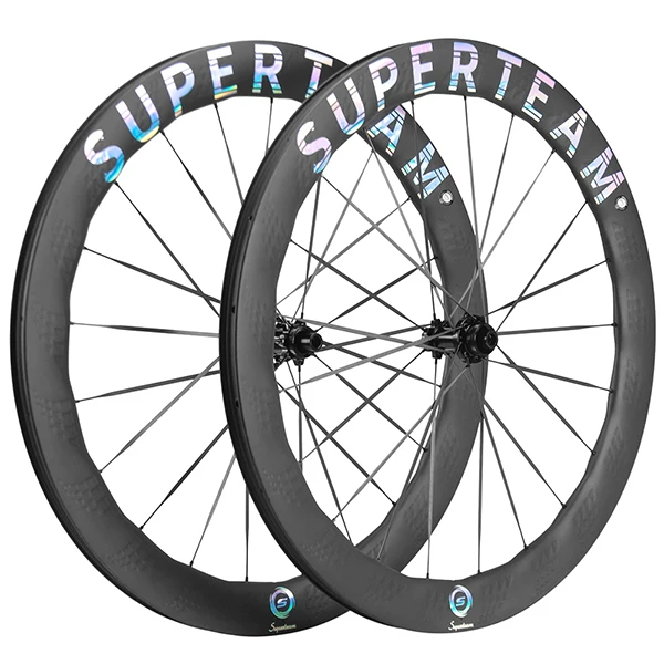 Superteam-チューブレスカーボンロード自転車ホイール,フロント60mm