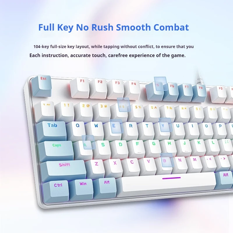 Mechrevo K330 Mechanical Keyboard Wired Gaming Keyboard Office Keyboard Metal Panel 104 Key Mixed Color Backlight White Pink Blu