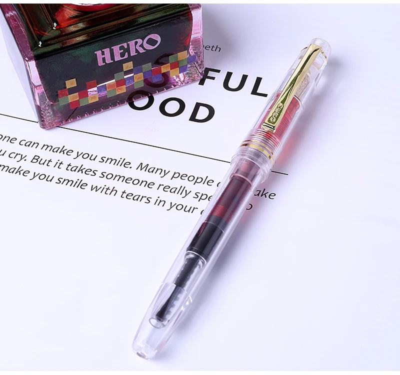 Hero 1202 Fully Transparent Delicate Fountain Pen With Golde Clip Extra Fine Nib 0.38mm Super Smooth Writing Tool Gift Pen HF005