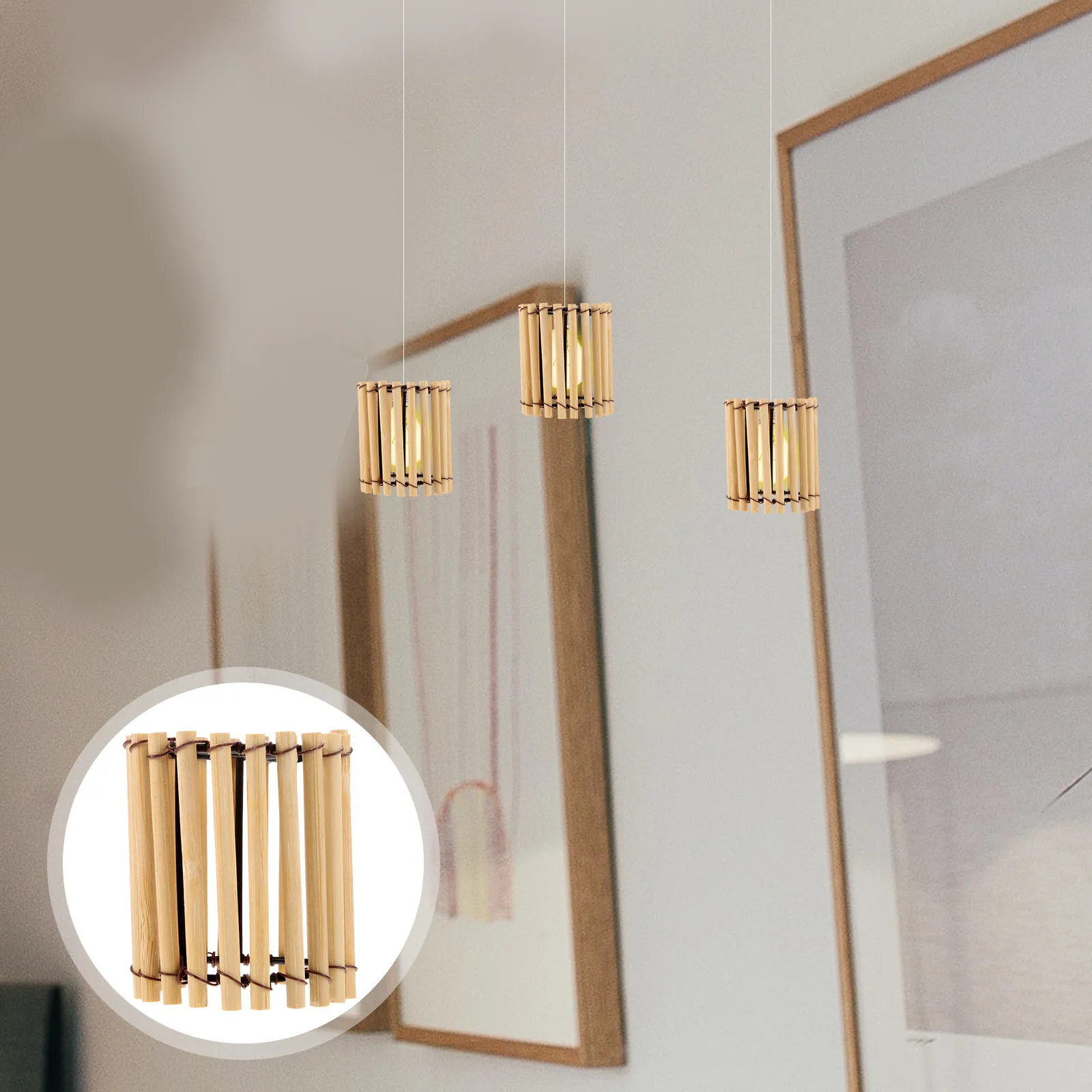 

Bamboo Lamp Shade Drum Design Woven Pendant Light Cover For Bedroom Hotel Vintage Ceiling Lampshade Replacement Decor