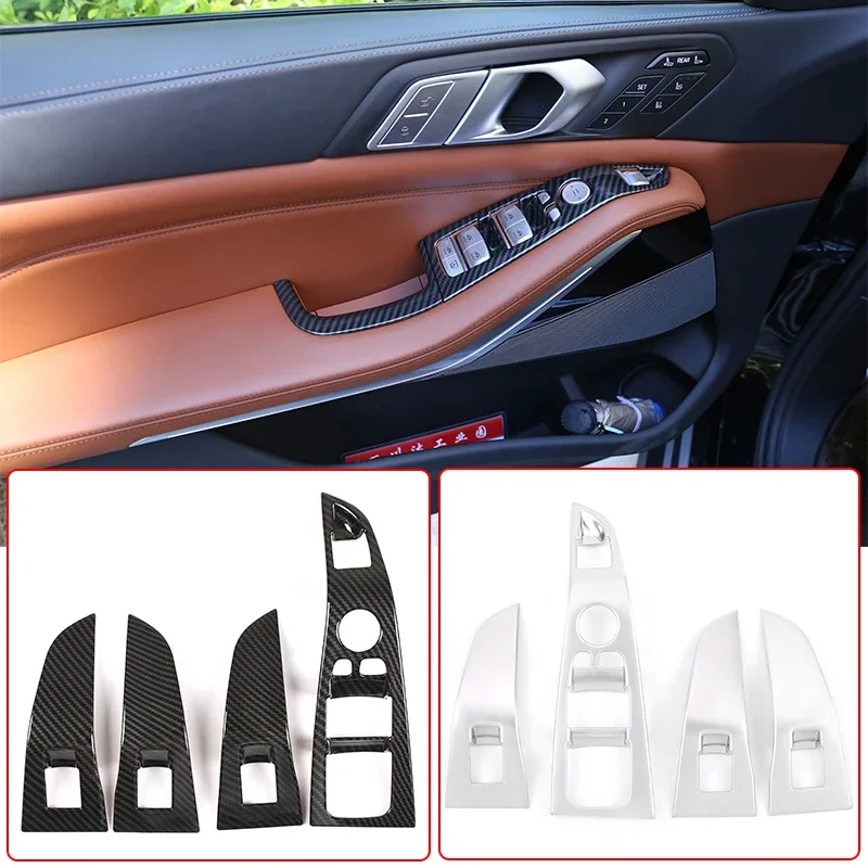 

LHD Car Door Storage Box Window Lift Button Frame Frame Cover Trim ABS Chrome For BMW X5 G05 X7 G07 2019-22 Interior Accessories