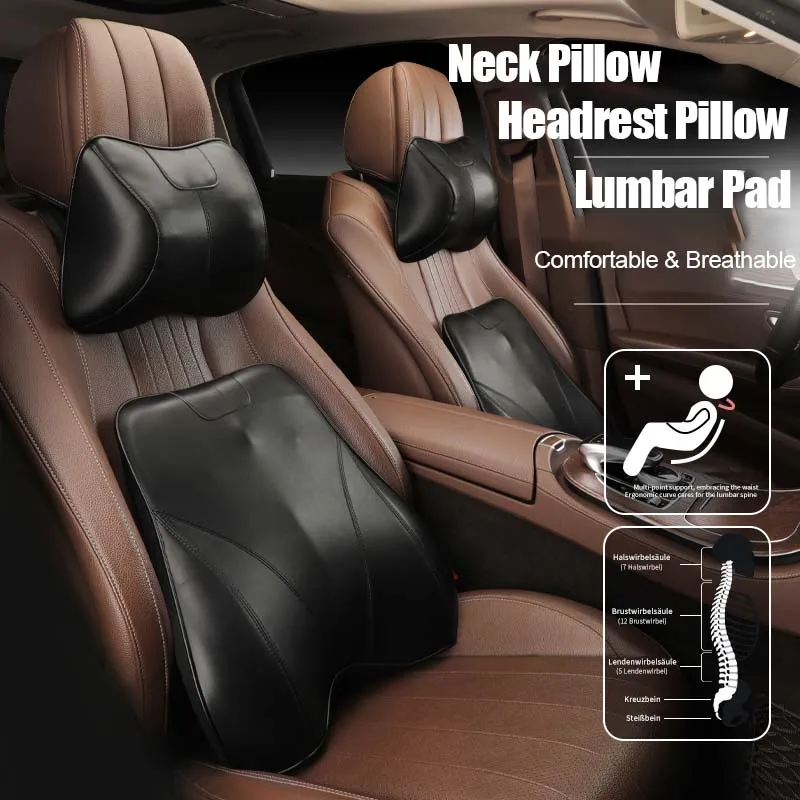 Memory Foam Car Neck Pillow Protective Lumbar Back Support Breathable Car Headrest Relieve Stress Car Seat Cushion