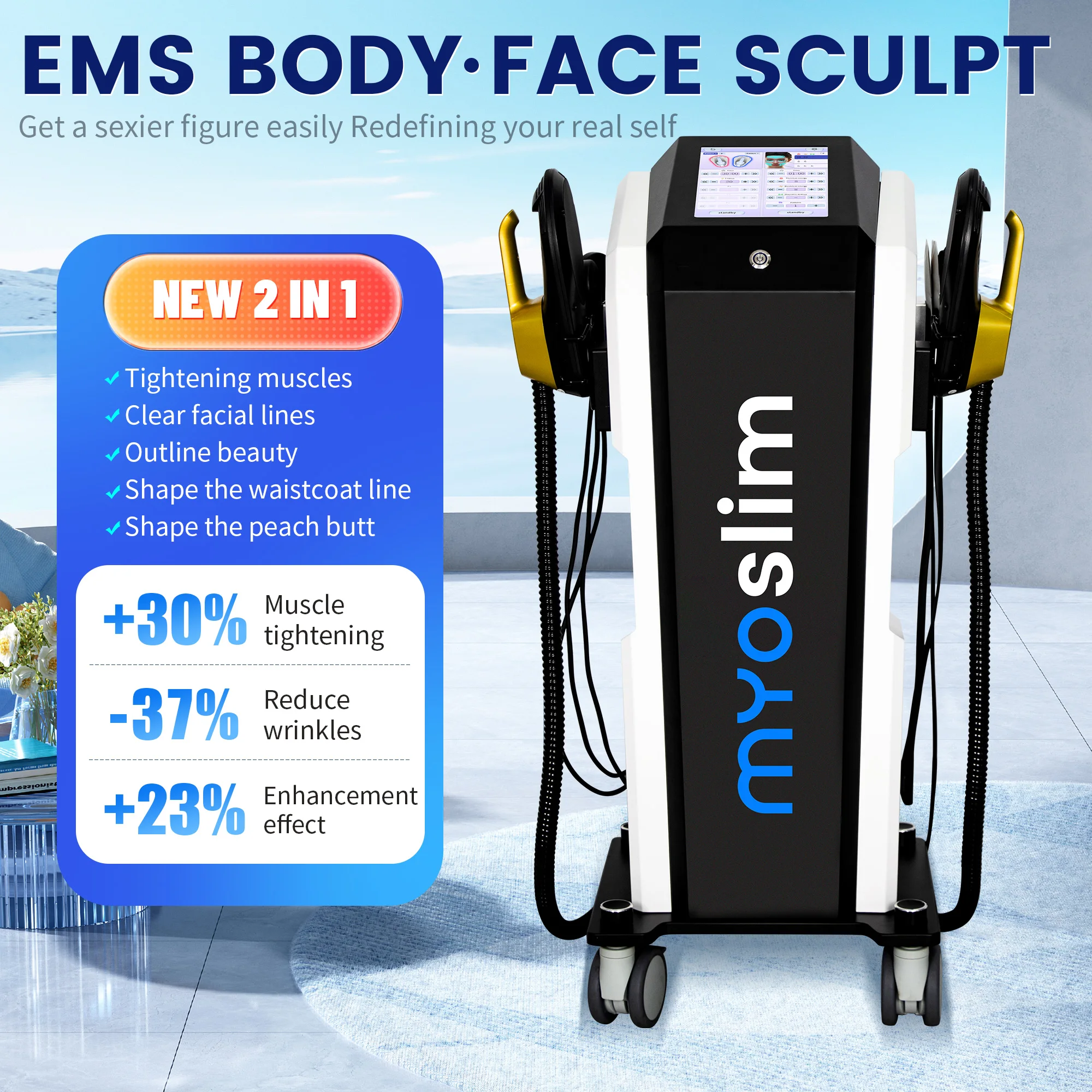 

MYOslim 2 in 1 EMS Machine Face Body RF Lifting Muscle Stimulator Fat Burning Body Sculpt Beauty Equipment Neo Technology