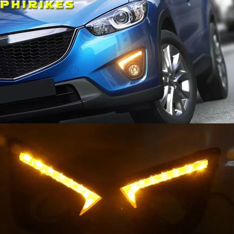 

1 пара авто DRL для Mazda cx-5 cx5 2012 2013 2014 2015 2016 светодиодные дневные ходовые огни с желтыми противотуманными фарами указателя поворота
