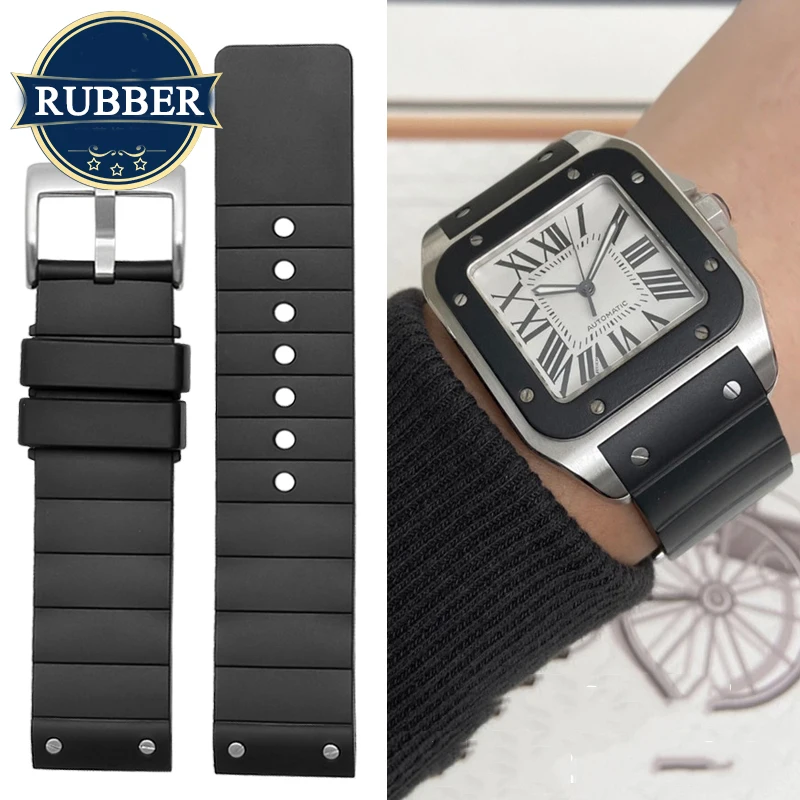 المطاط حزام ساعة ل كارتييه Sandoz سانتوس 100 سلسلة الرجال المرأة سيليكون حزام (استيك) ساعة حزام مقاوم للماء معصمه 20 مللي متر 23 مللي متر #2