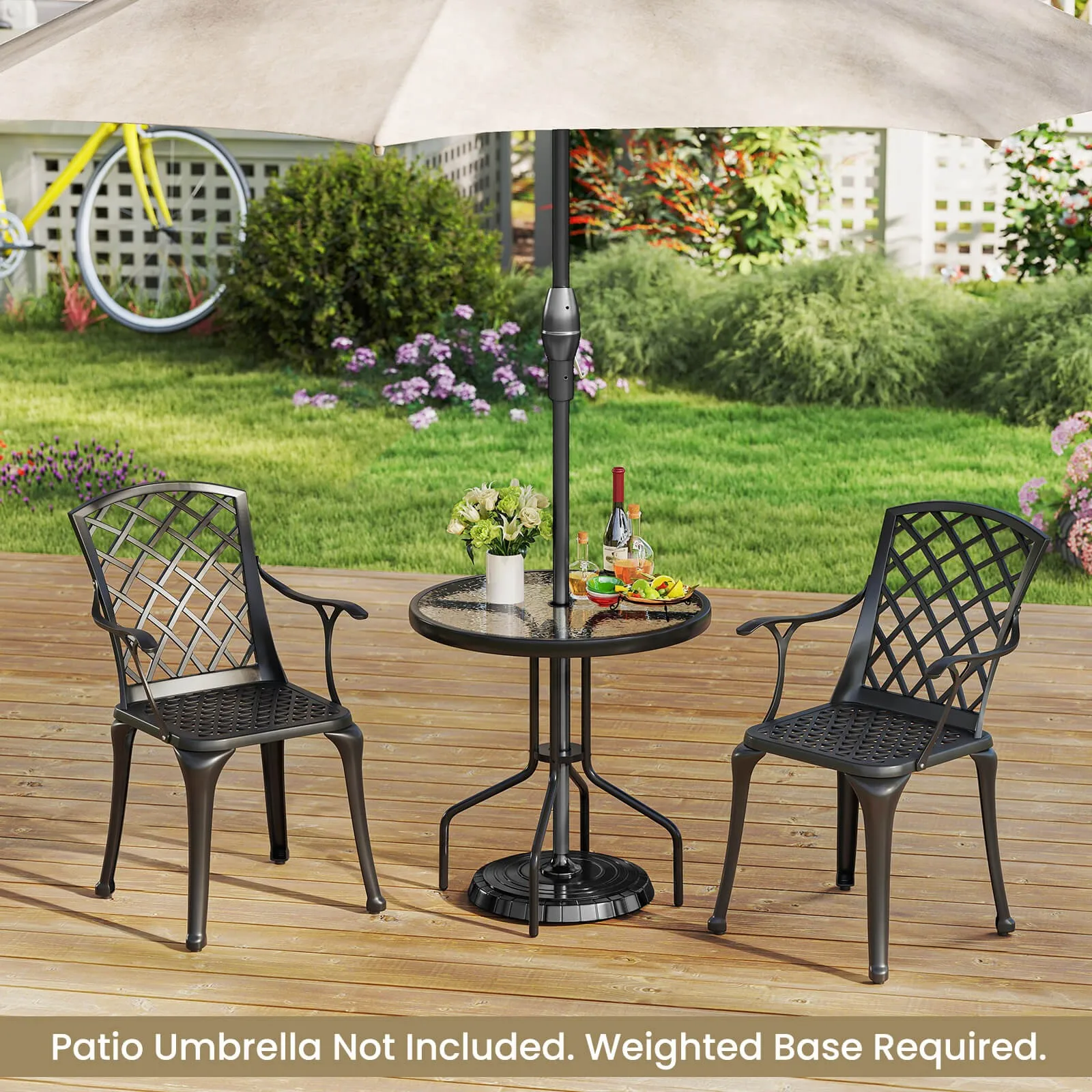27.5" Patio Bistro Table with Tempered Glass Tabletop 1.57" Umbrella Hole