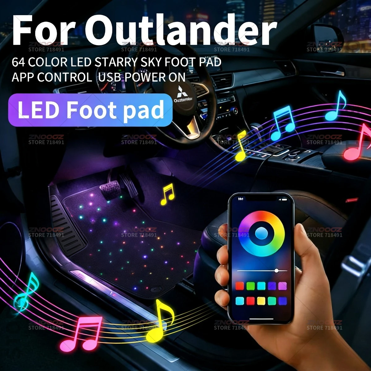 For Outlander Outlander Sport Eclipse Cross Pajero Montero Pajero Sport USB Car LED Starry Sky Foot Mat DIY Can Be Cut