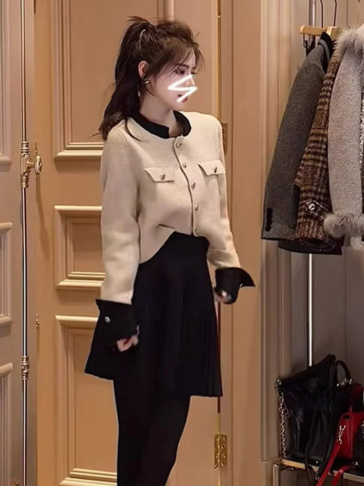 

Faionable Knitted Long Sve round Ne Outerwear Loose Design Color Blo Single Button Korean Sle Women's Coat