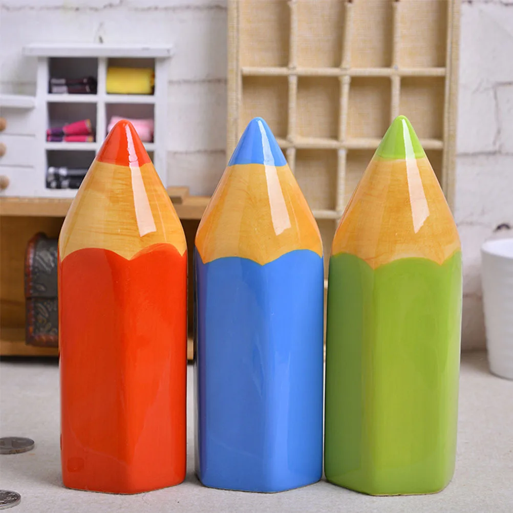 Ceramic Pencil Piggy Bank for Children Savings Jar Cute Desk Decoration Red Home Office Organizer for Coins