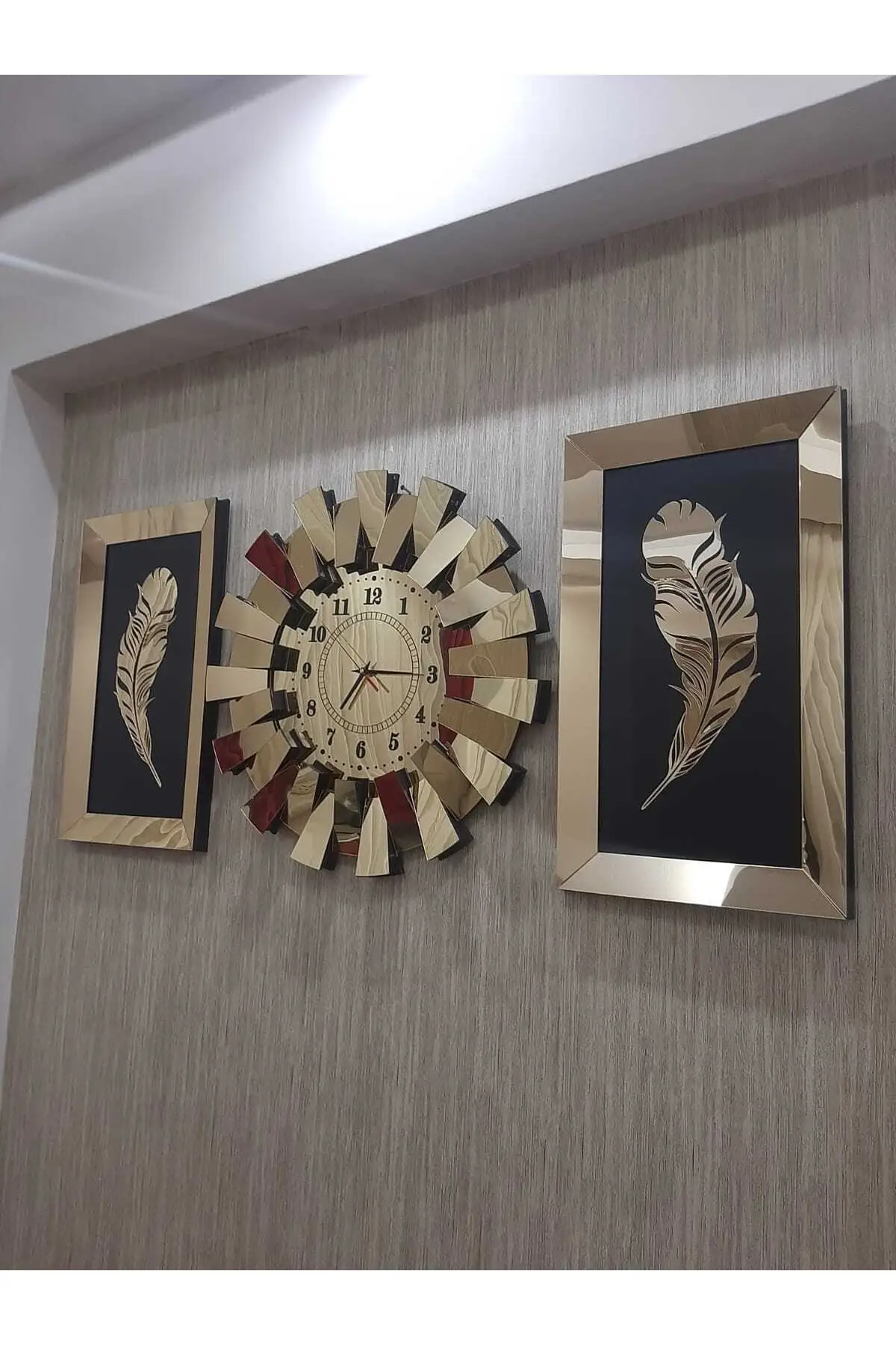 3-L Wall Clock 3D Piano Model Mirrored Plexi Turkish Figures Gold