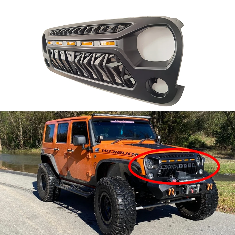 

Front Grille For Jeep Wrangler Jk With Led Light Black Car Grill Offroad Car OE Design ABS SXMA J394 For JK2007-2017