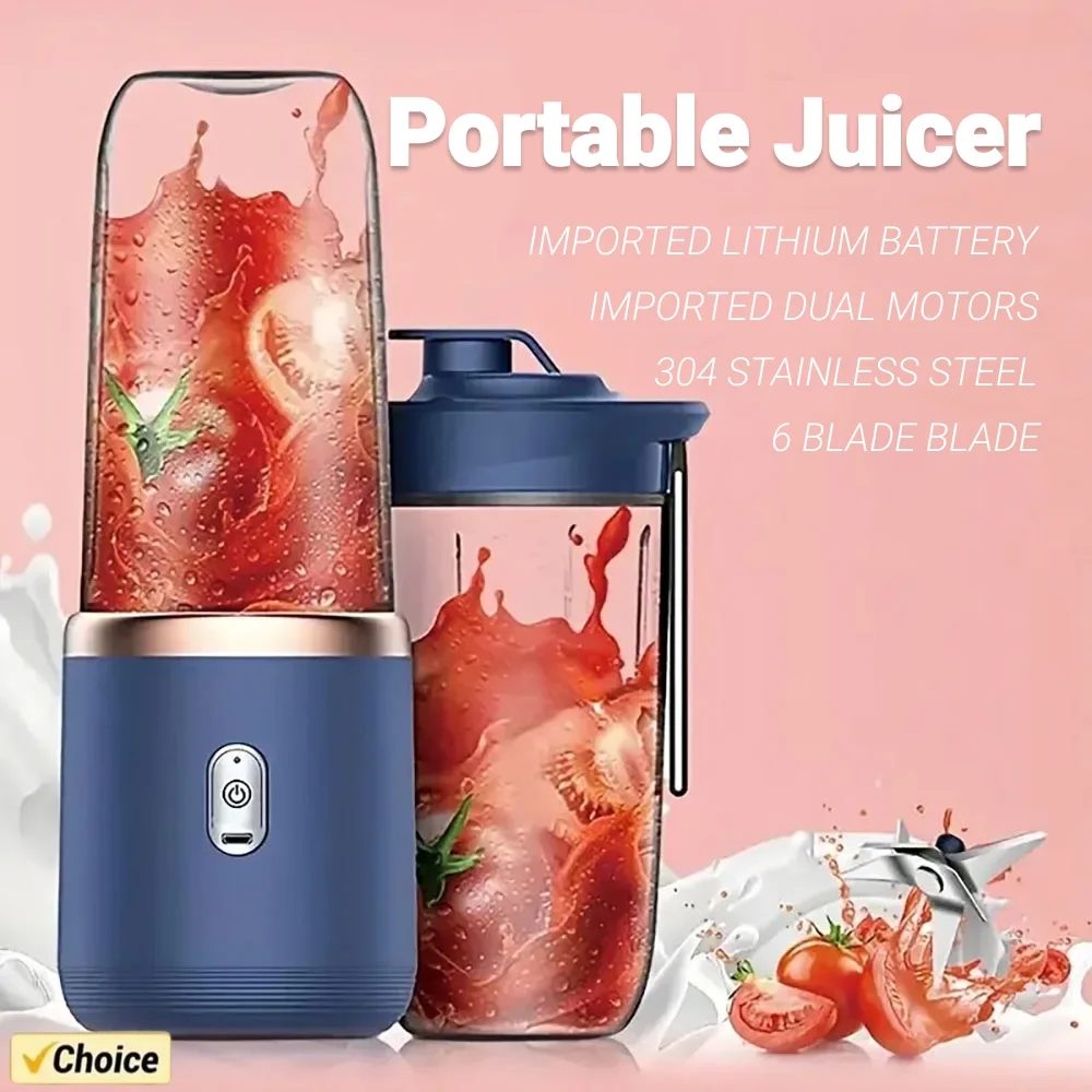 1set-New Portable Juicer with 2 Cups, USB Rechargeable Mini Blender, Fresh Juicer Cup, Personal Sized Smoothie Blender