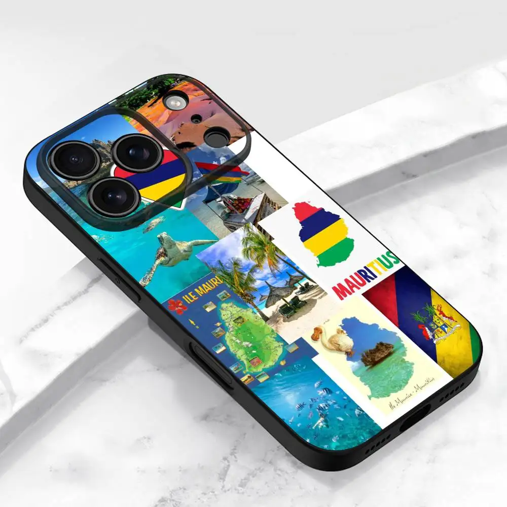 Coque de téléphone de voyage avec drapeau de passeport mauriceux, pour iPhone 17,16,15,14,13,12,11,Pro,Max,Plus,E,Air,Mini, housse de protection noire