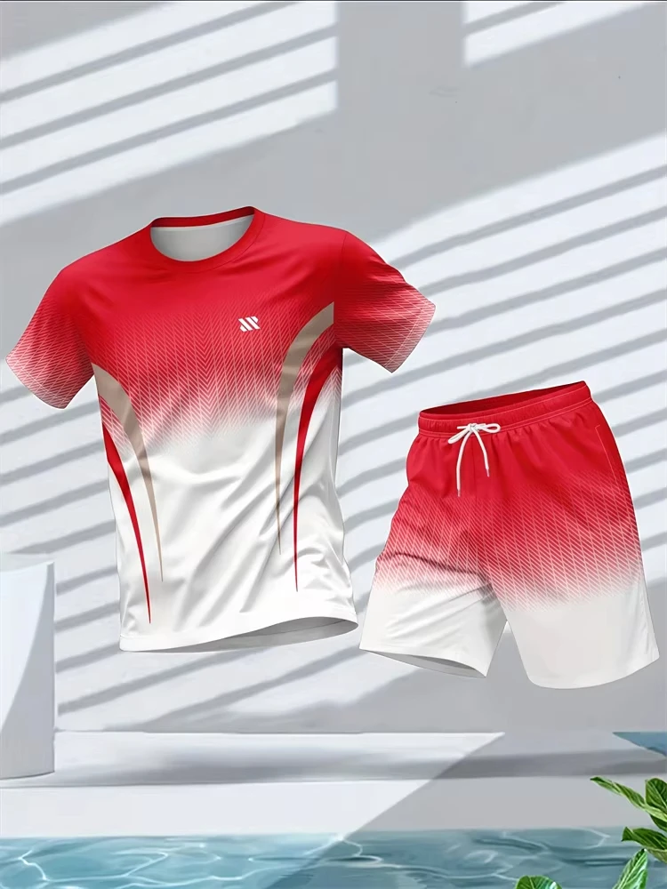 Summer New Arrival Sportswear Set Men's Fashion Training Suit Outdoor Running Set Short-Sleeve T-Shirt and Shorts Fitness Set