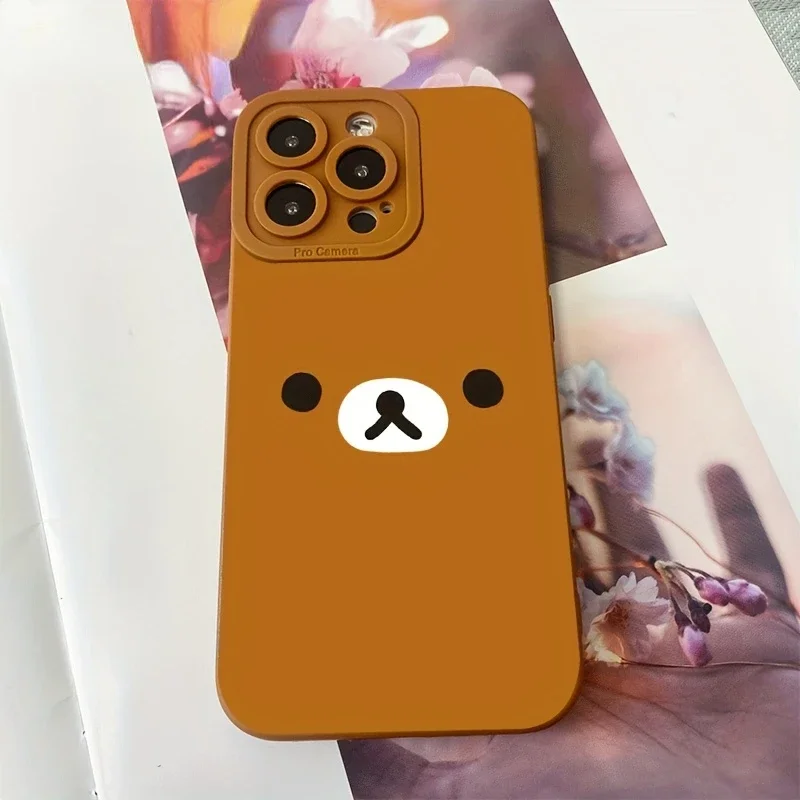 Rilakkuma Cute Cartoon Bear Phone Case Anti Fall Brown IPhone Case for IPhone 15 14 13 12 11 Pro Max XR Silicone Case Cover