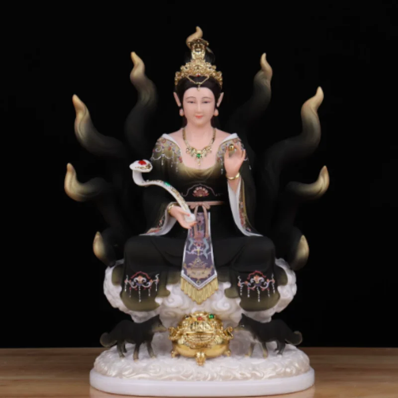 Traditional Chinese Resin Nine-Tailed Fox Deity Statue - Auspicious Feng Shui Decor Ornament for Shrine & Collection