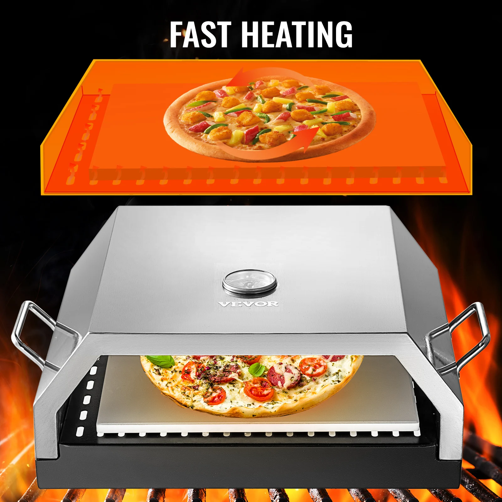 VEVOR – four à Pizza Portable en acier inoxydable, pour Grill à gaz ou à charbon, pour l'extérieur et la cour