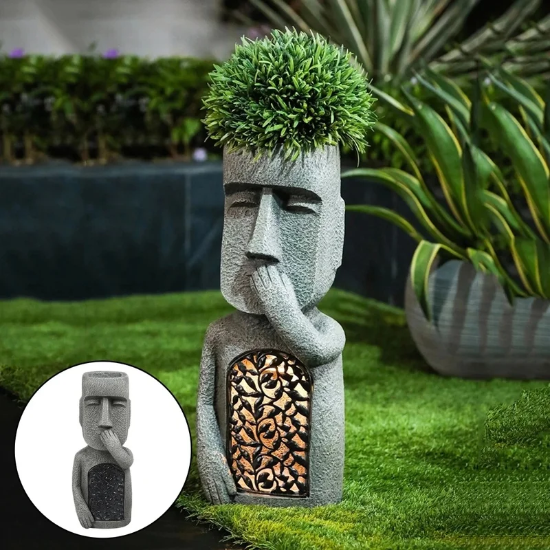 

Easter Island Garden Statues Resin See Hear Speak No Evil Garden Ornaments Solar Home Sculpture Outdoor Decoration Sculptures