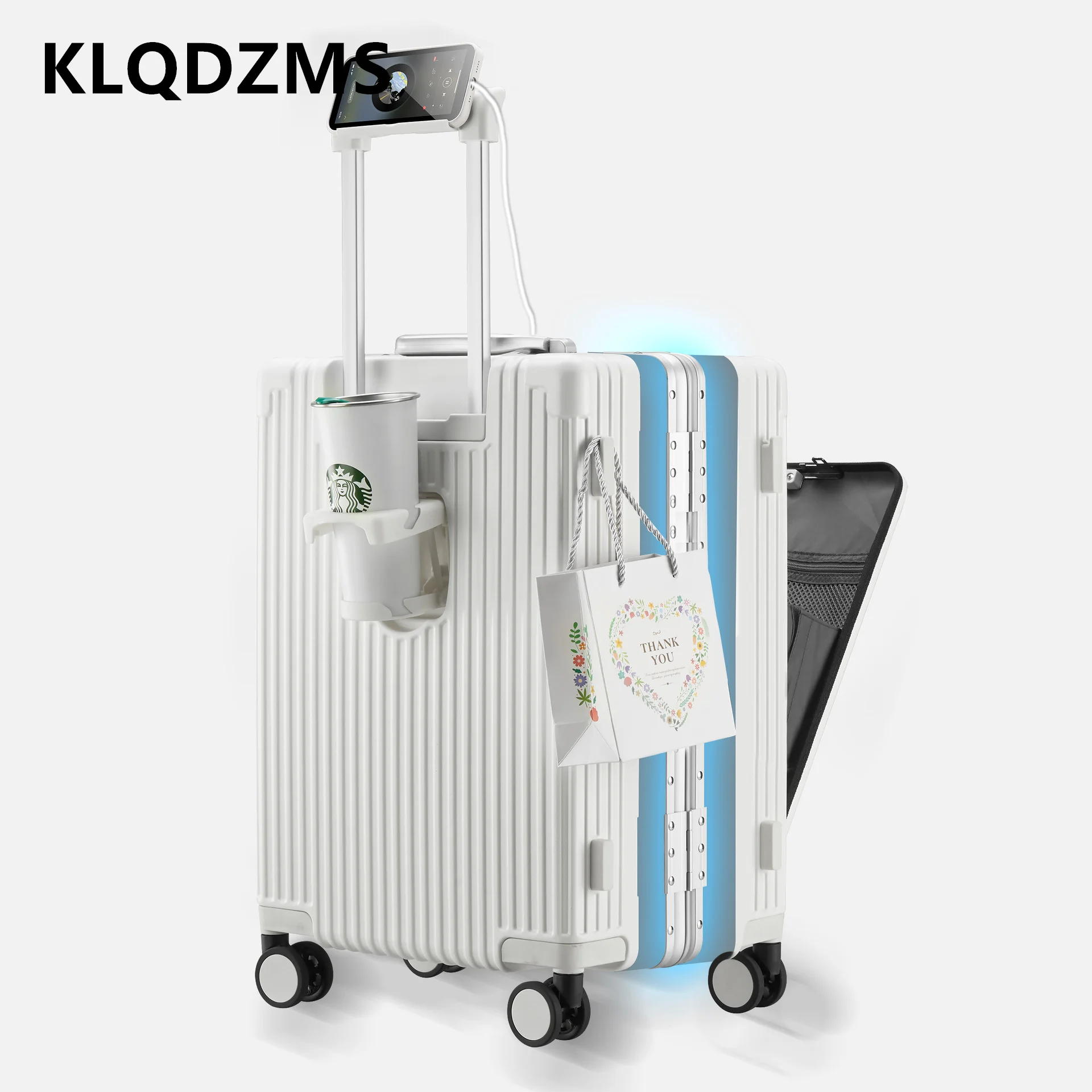 KLQDZMS-Valise pour ordinateur portable avec cadre en aluminium, valise d'embarquement à ouverture avant, valise à roulettes, sac de voyage à roulettes, bagages de cabine, 18 pouces