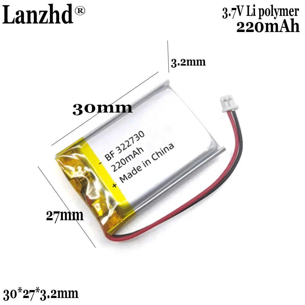 

3.7V Li battery 322730 polymer lithium battery For LED light Mp3 GPS smart watch speaker 220mAh with Tape guard