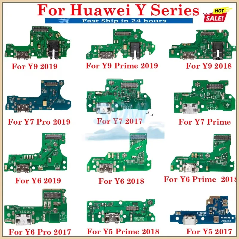 1pcs NEW Dock Charging Port Connector Flex Cable With MIC For Huawei Y6 Y7 Y9 Pro Y5 Prime 2017 2018 2019 USB Charger Flex