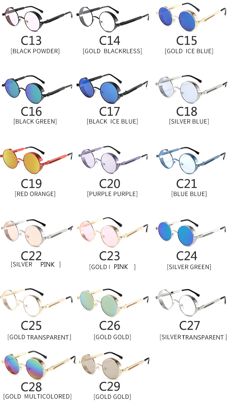 BOYSEEN 2025 Vintage Steampunk Sonnenbrille Frau Männer Runde Luxus Metall Retro Sonnenbrille Hiphop Stil Brillen UV400 – Detail 10