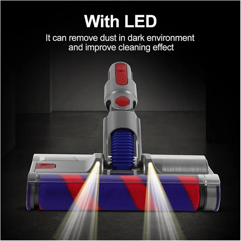 

EAS-Vacuum Motor Floor Brush Head Replacement For Dyson V7 V8 V10 V11 V15 Vacuum Soft Double Roller Brush With LED Light