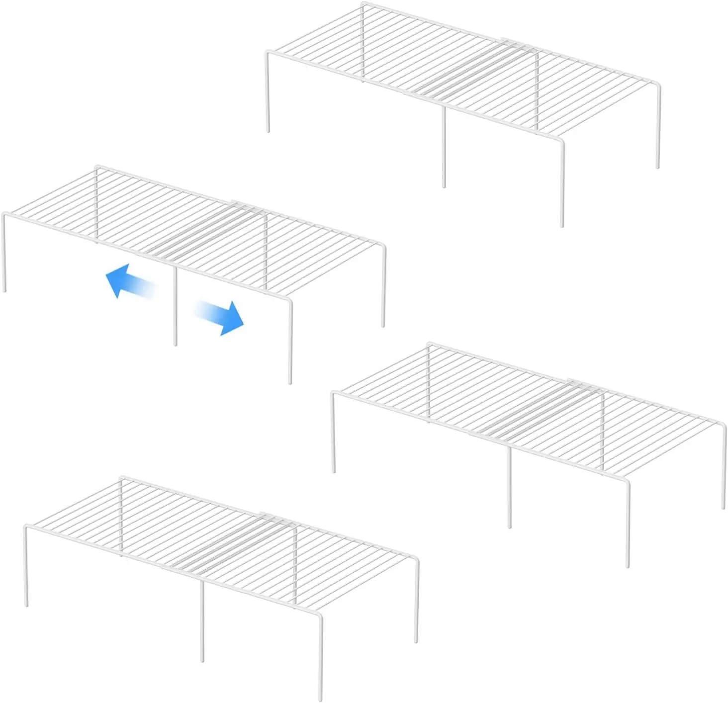 

Разборный металлический проволочный органайзер для полок, набор из 4 штук, регулируемый, для кухонных шкафов и кладовки, белый