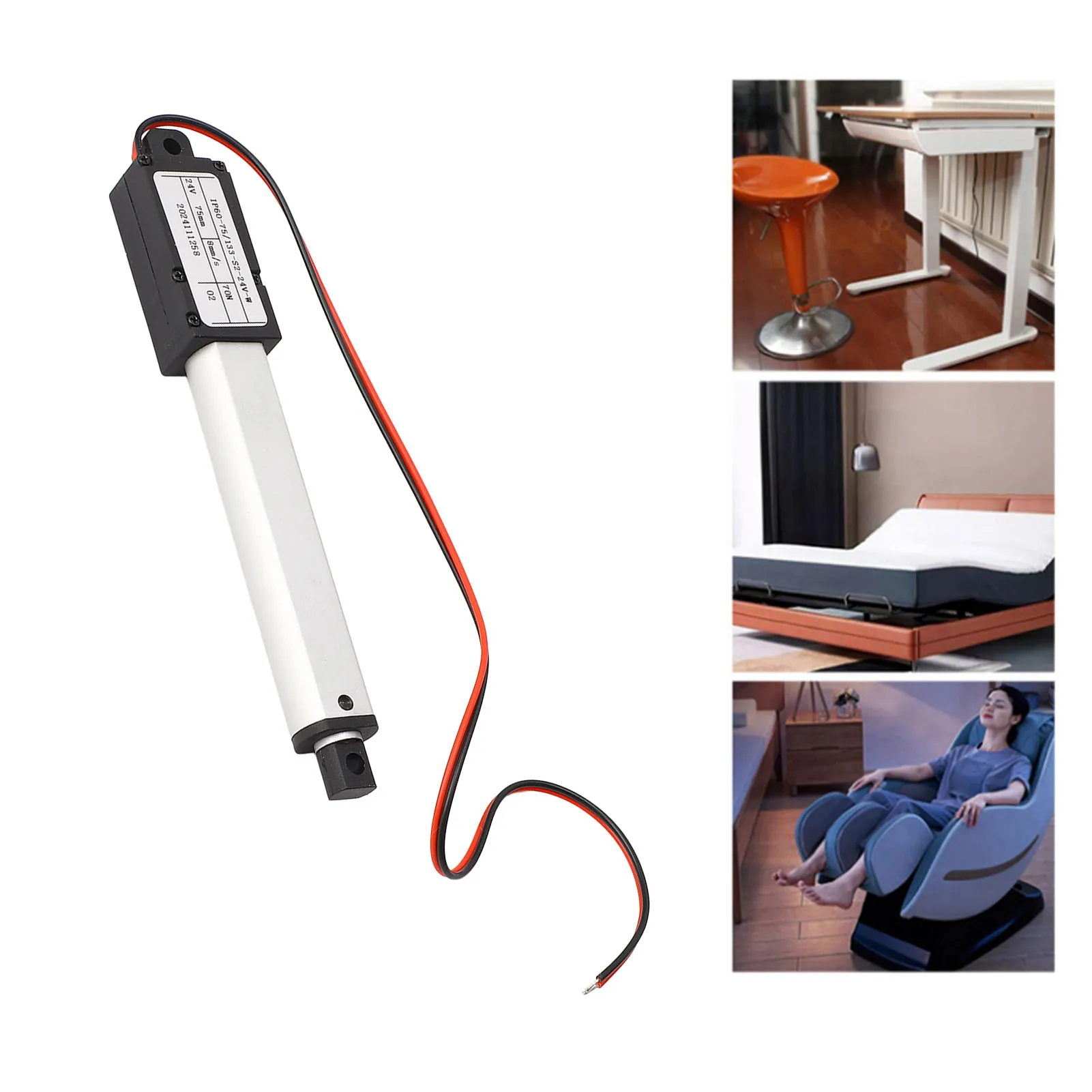 

Electric Mini Linear Actuator 75mm Stroke 70N DC24V 8mm/s for Household Appliances Automotive Industrial Mini Linear Actuator