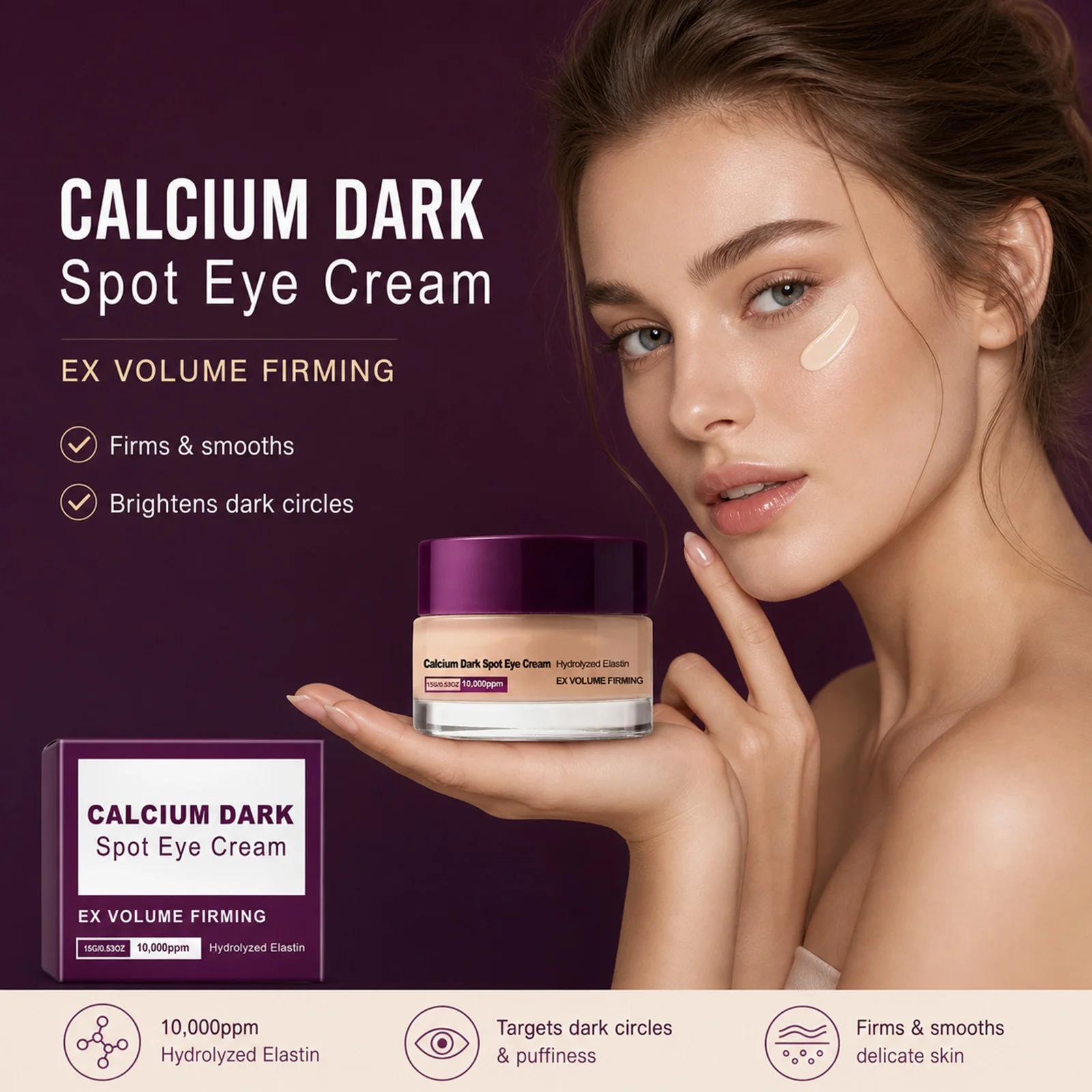 Dark Spot Correcting Firming Eye Cream 10000ppm Hydrolyzed Elastin Hydrating for Dark Circles Under Eye Bags Sagging Eye Cream