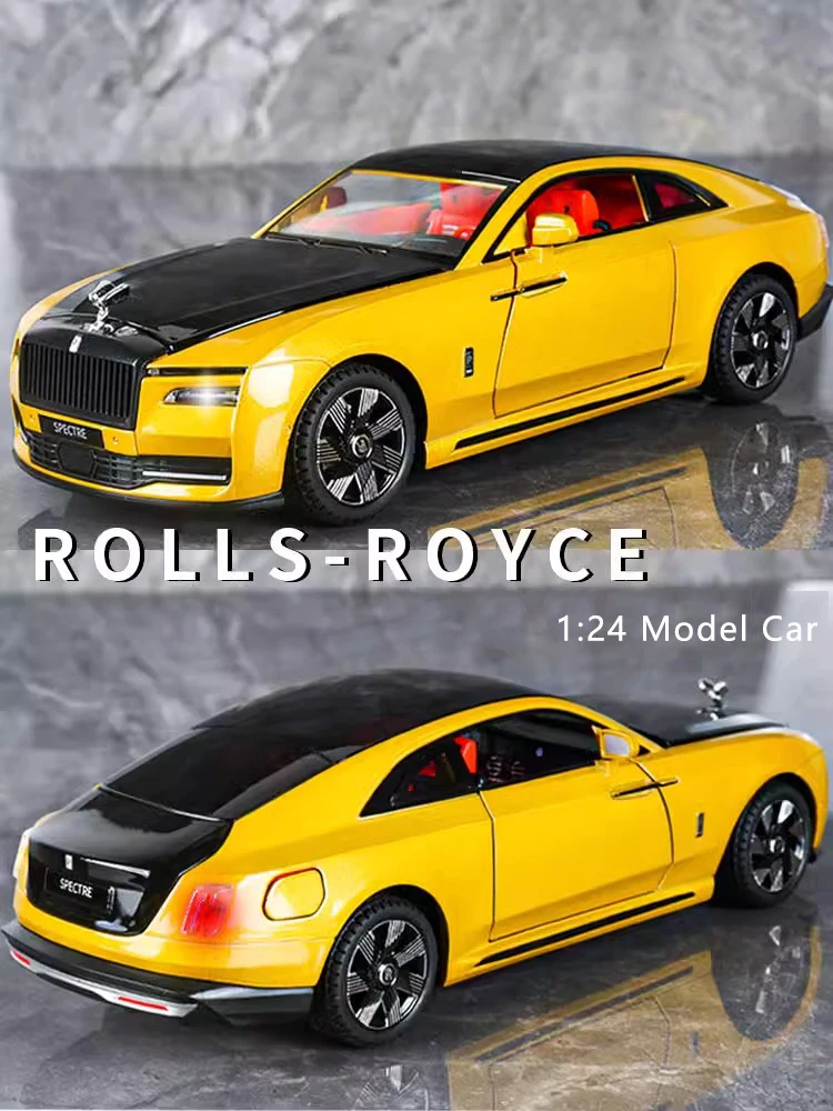 Rolls-Royce-Voiture de sport en alliage brillant pour garçons, modèle de simulation, son et lumière, dos côtelé, voiture jouet, ornements de